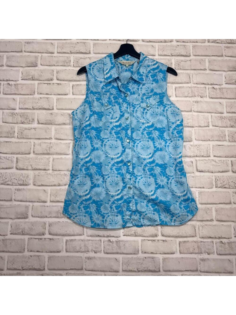 Stampede Roper Sleeveless Western Button Down Shirt Women’s L Cowboy